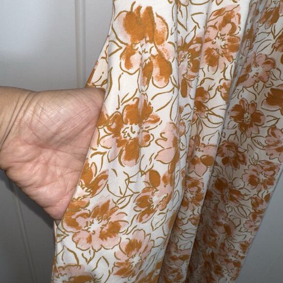 Pact Women's Fit & Flare Midi Dress Large Cream Orange Floral Organic Cotton NWT - Picture 5 of 15
